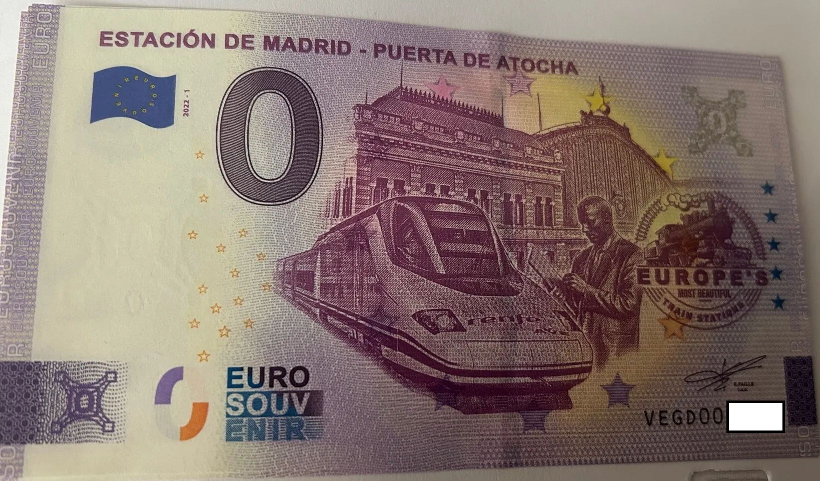 BILLETE 0 EURO ESPAÑA VEGD 2022-1  ESTACION MADRID PUERTA DE ATOCHA